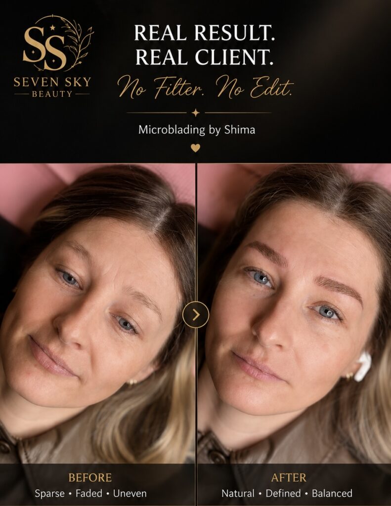 Résultat naturel de Microblading sur des sourcils clairsemés