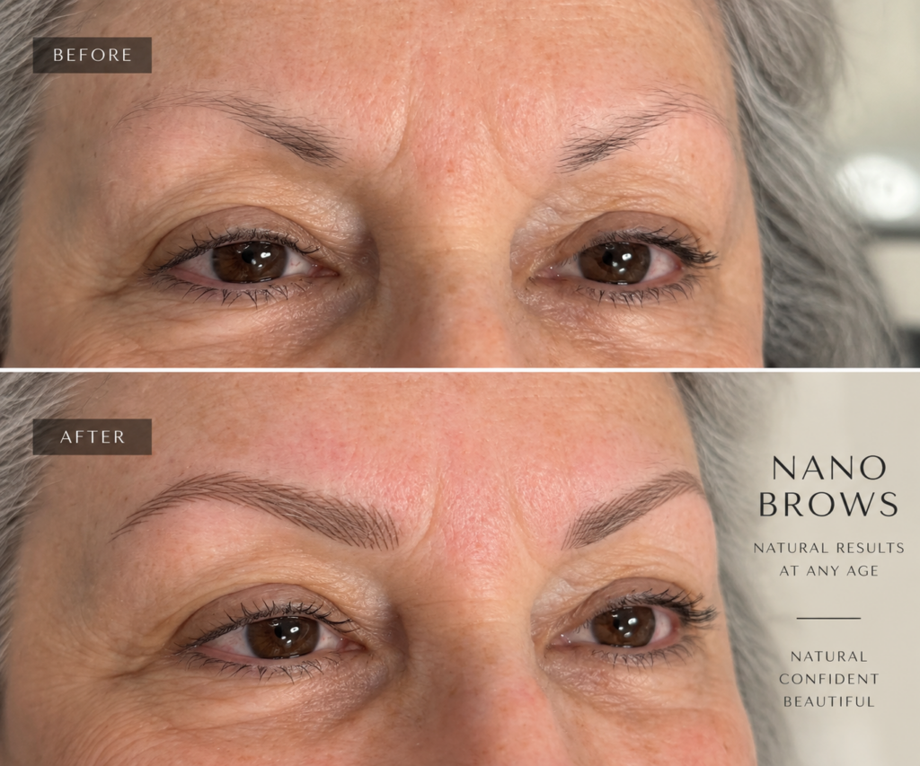 Nano Brows avec machine avant et après avec des traits naturels