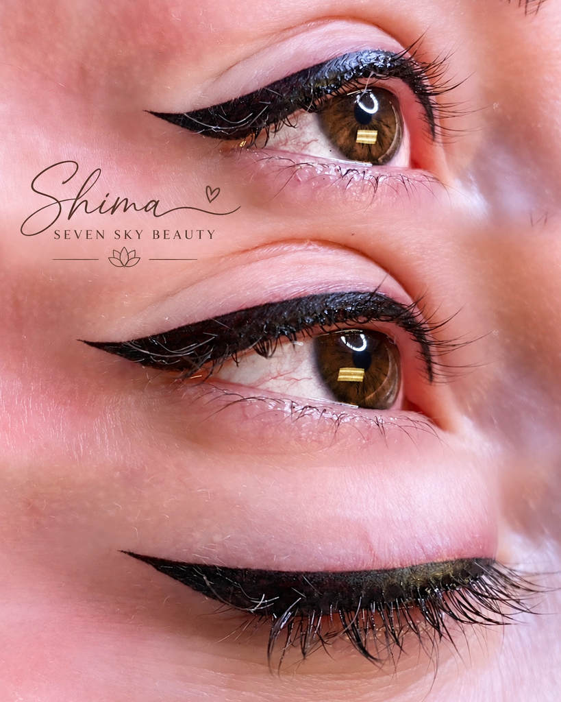 Permanent eyeliner before and after showing a defined healed eye line